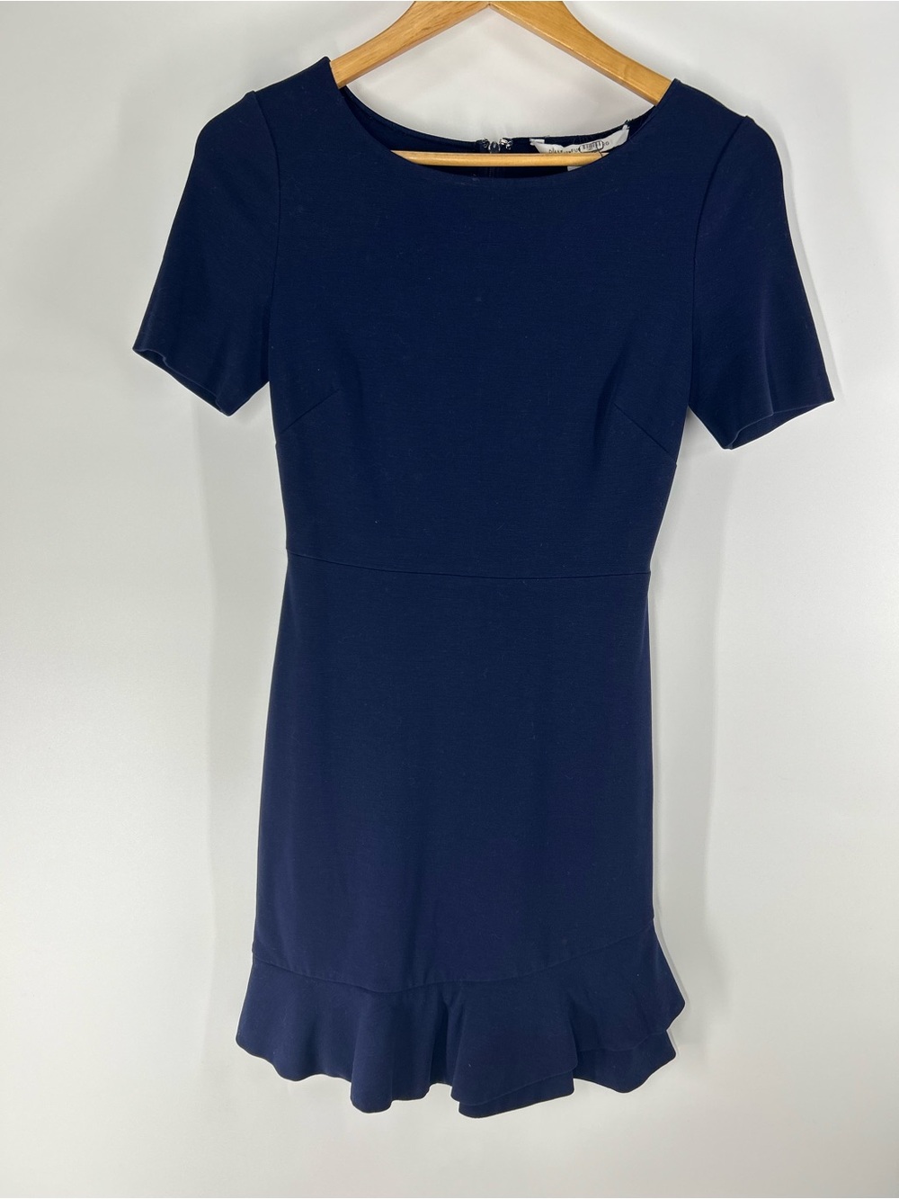 Diane Von Furstenberg Navy Short-Sleeve Ruffle-Hem Mini Dress